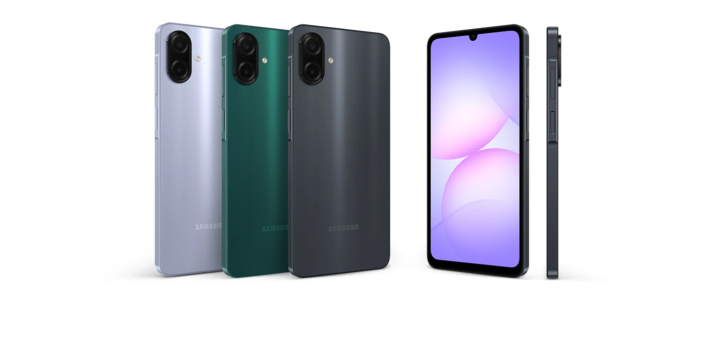 Samsung Galaxy A07 цвета: Black, Light Violet, Green