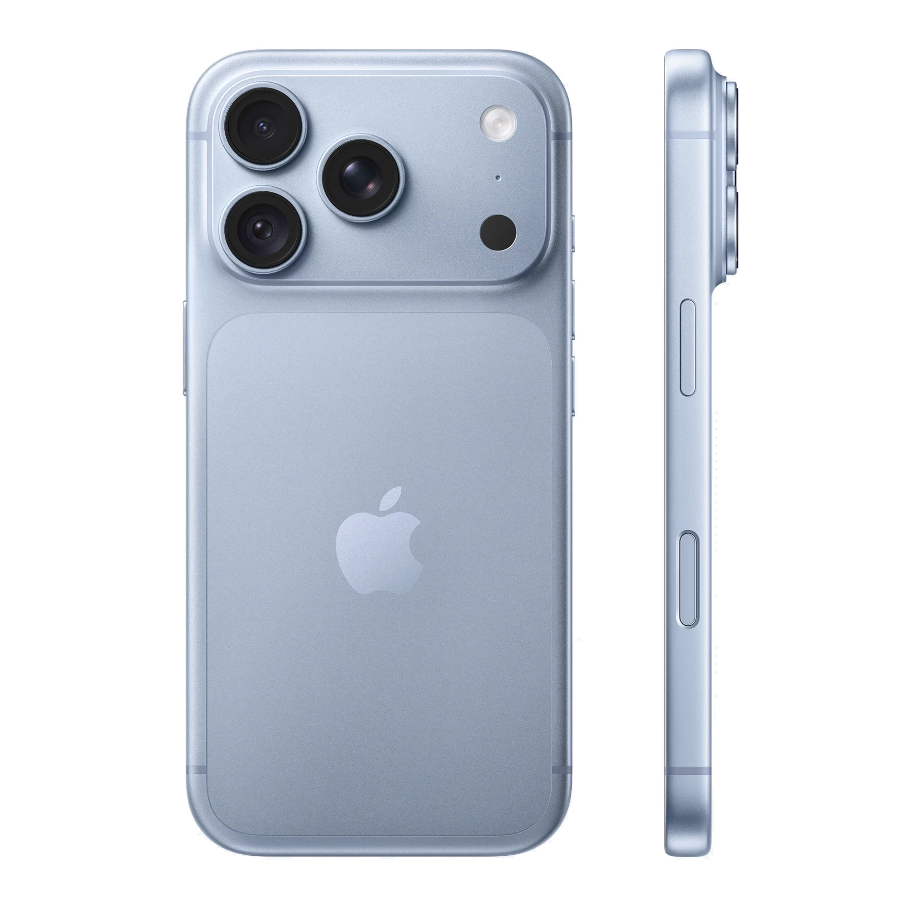iPhone 18 Pro в цвете Glacier Blue (голубой) — вид спереди и сзади