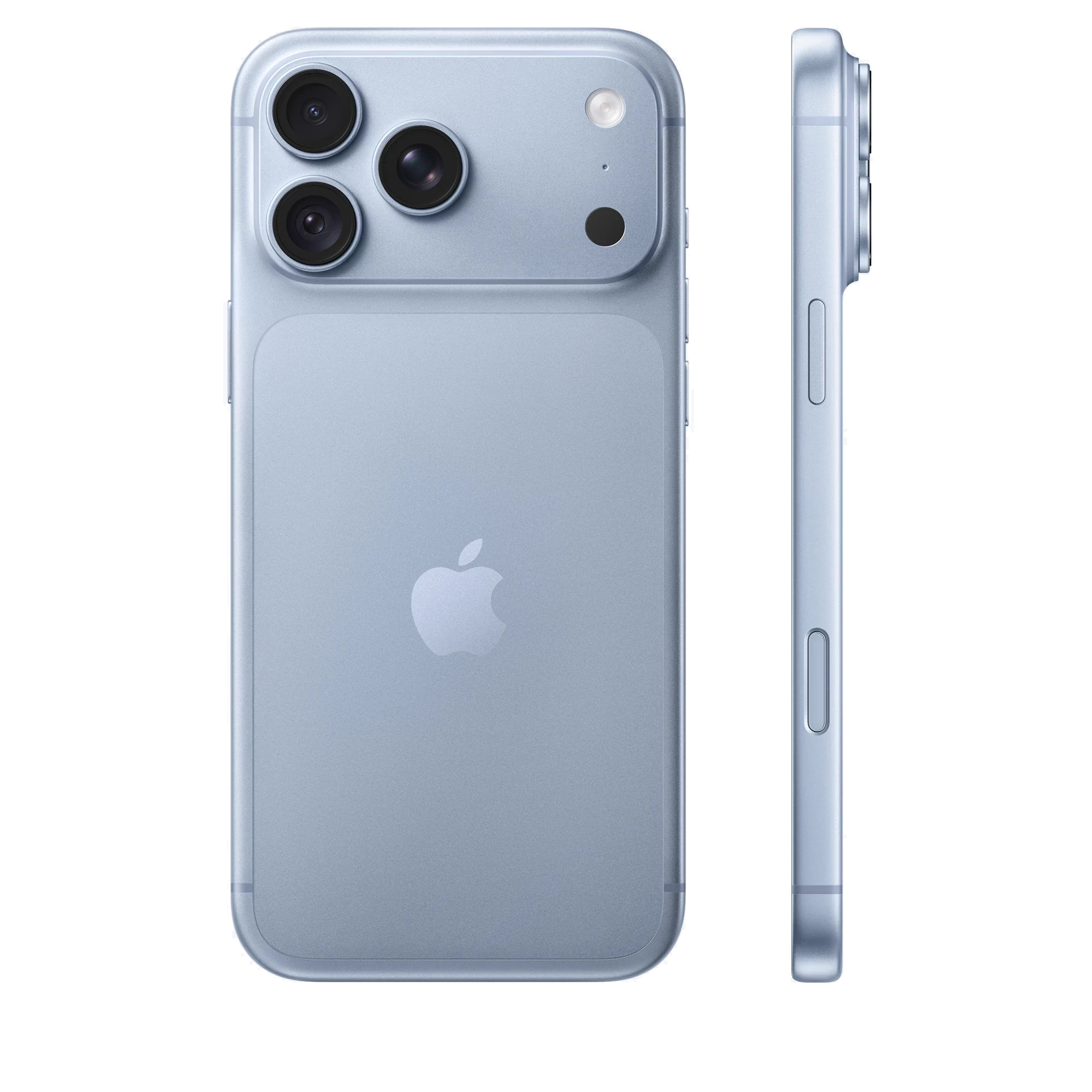 iPhone 18 Pro Max в цвете Glacier Blue (голубой) — вид спереди и сзади