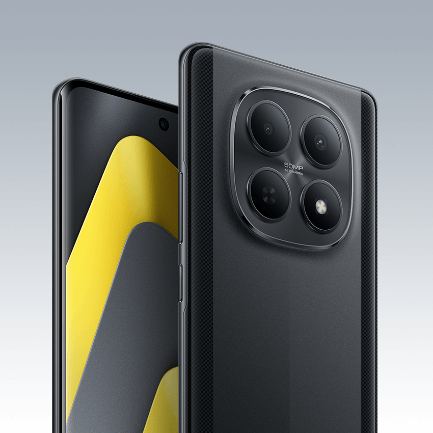 POCO M8 5G Black — строгий и универсальный цвет с текстурными полосами