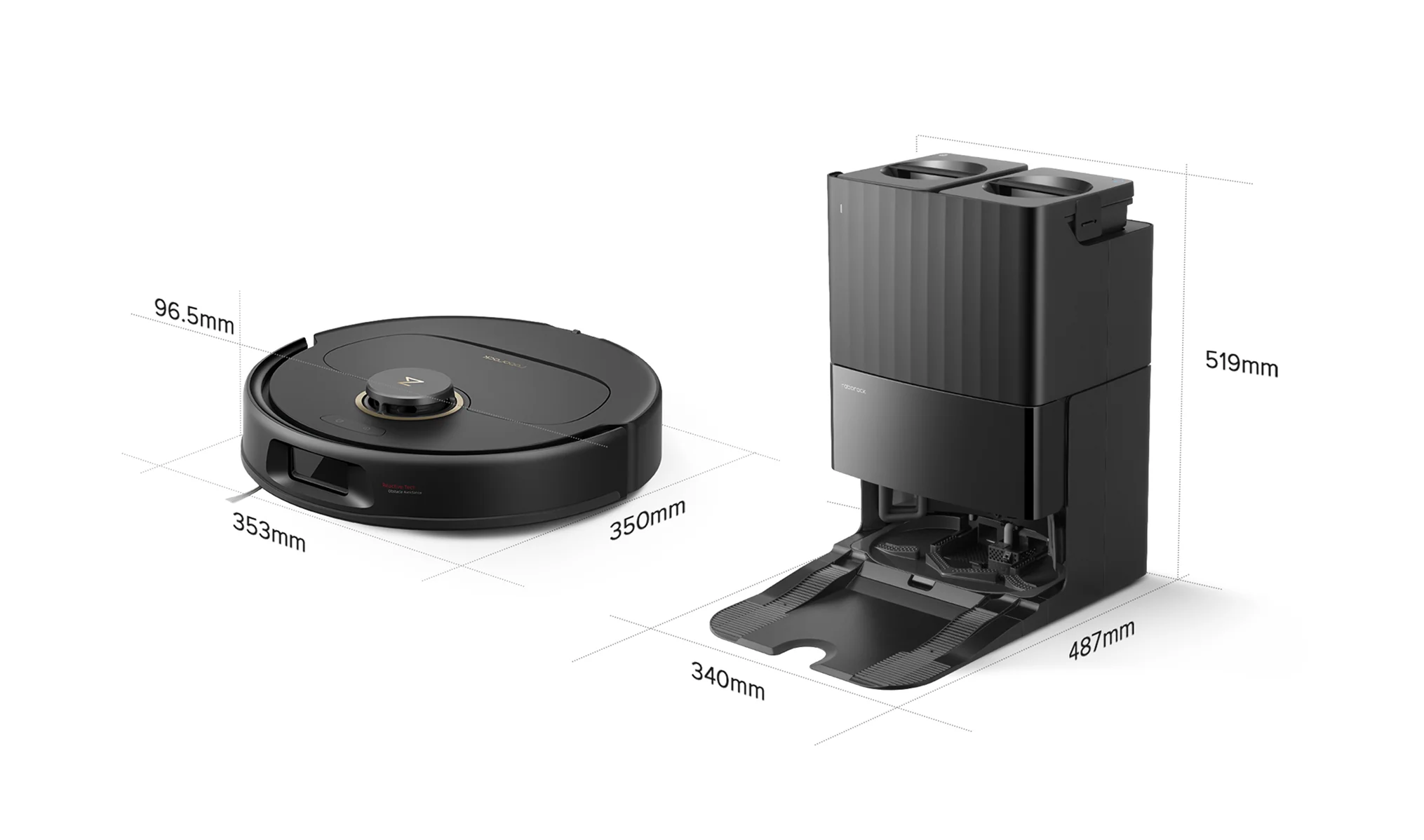 Размеры Roborock QRevo Black - габариты робота-пылесоса и док-станции