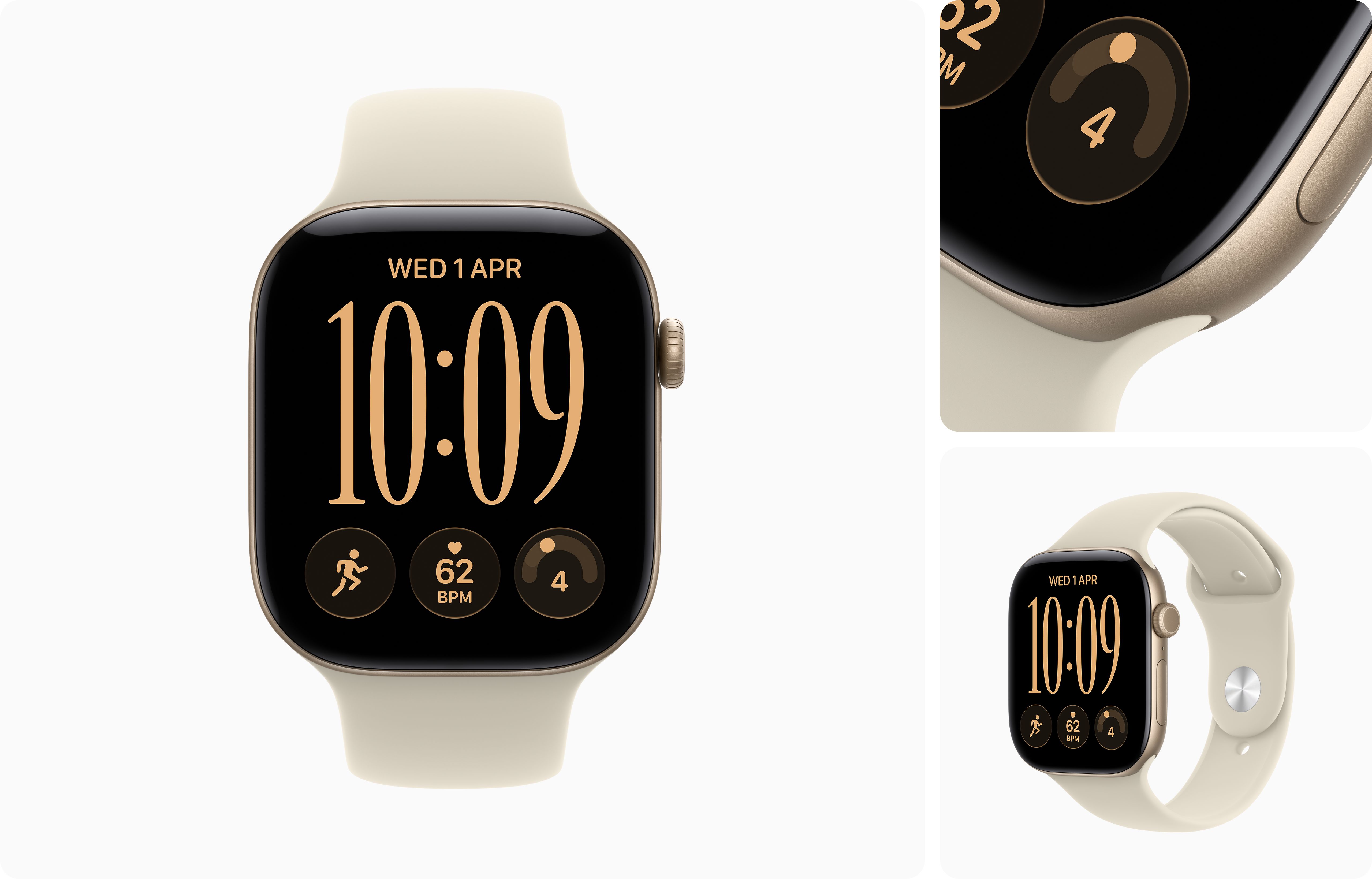 Apple Watch Series 12 Light Gold с ремешком Sand Sport Band — вид в носке