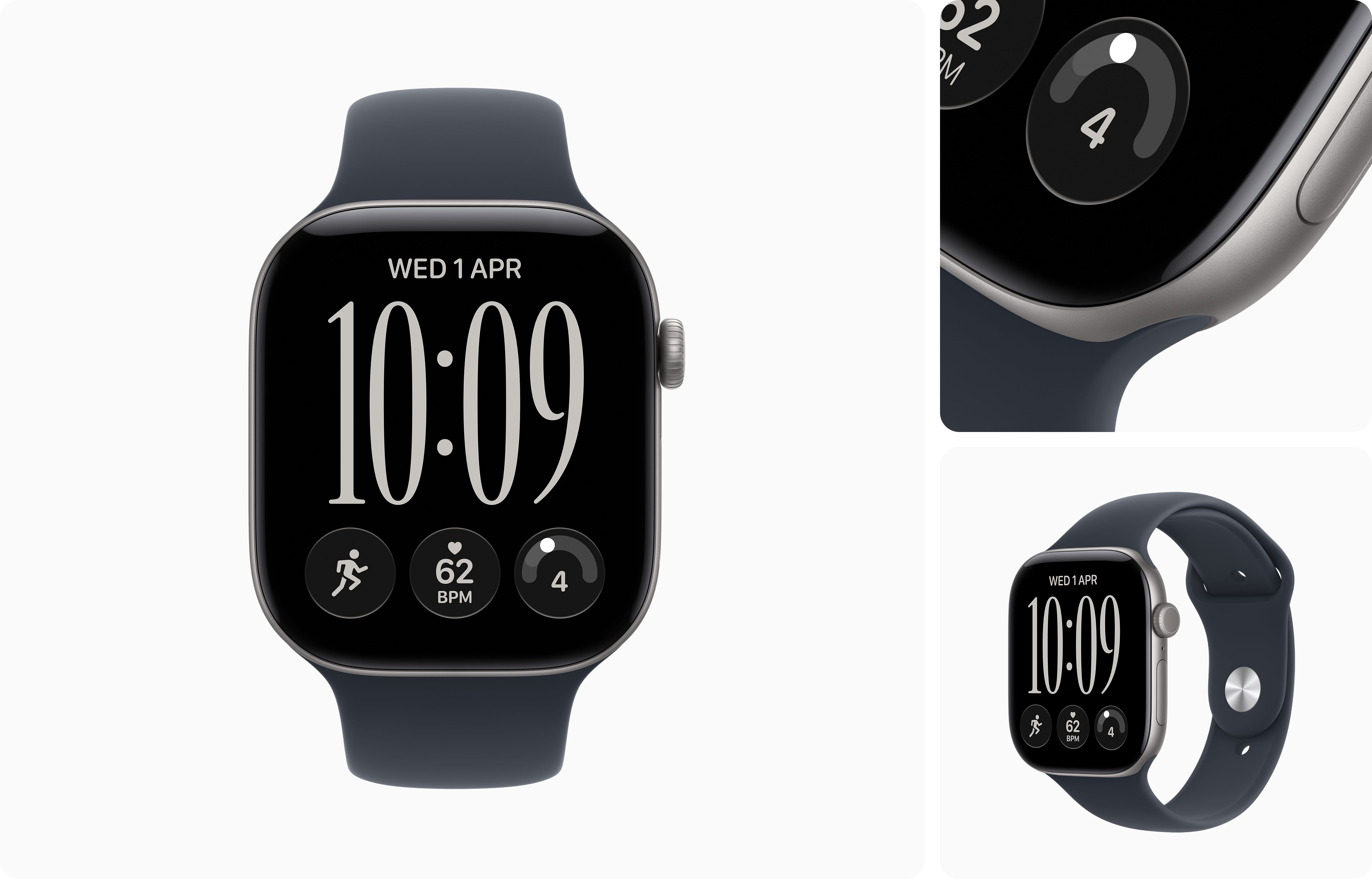 Apple Watch Series 12 Space Gray с ремешком Navy Blue Sport Band — вид в носке