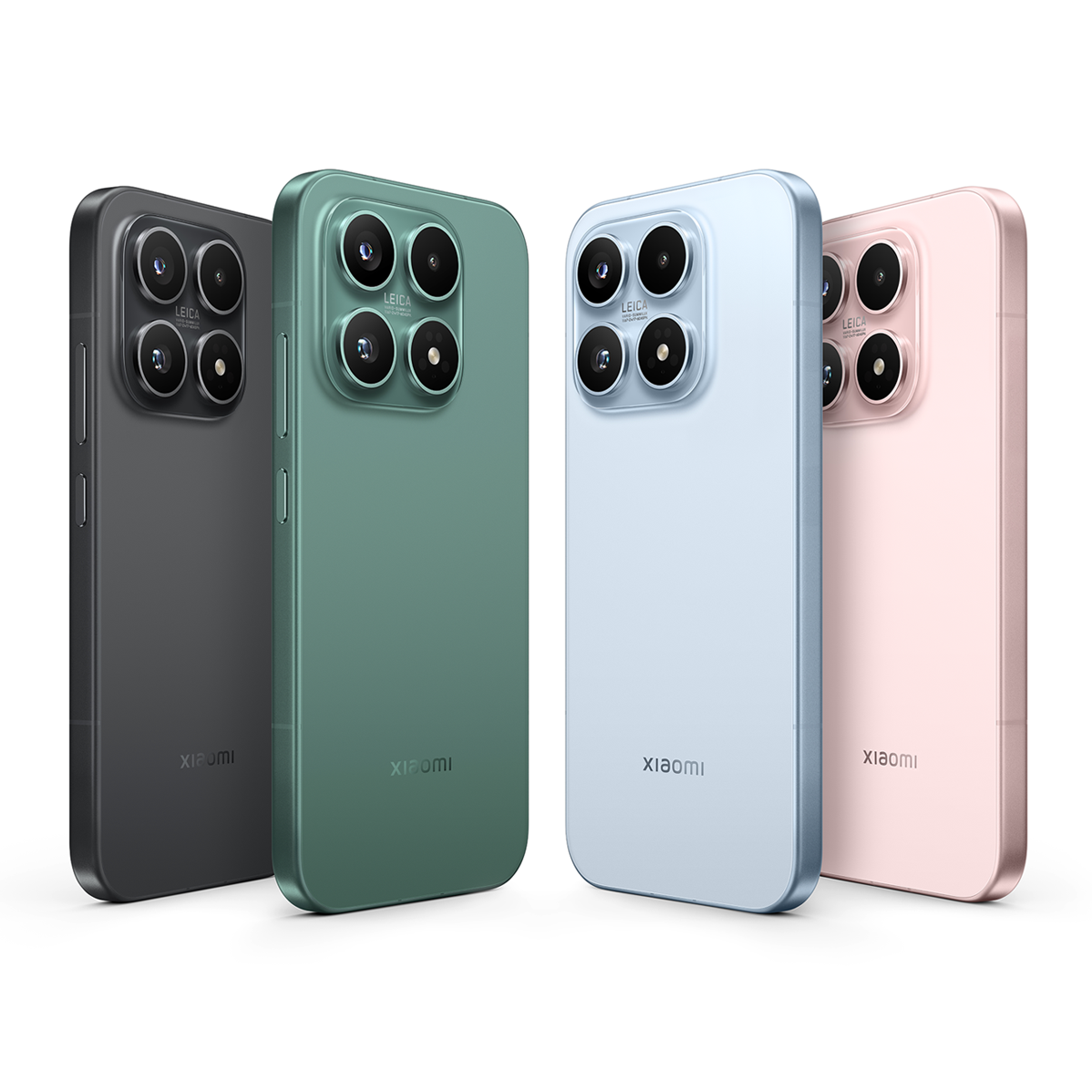 Xiaomi 17 все цвета &mdash; Alpine Pink, Ice Blue, Black, Venture Green, белый фон, квадрат 1198*1198