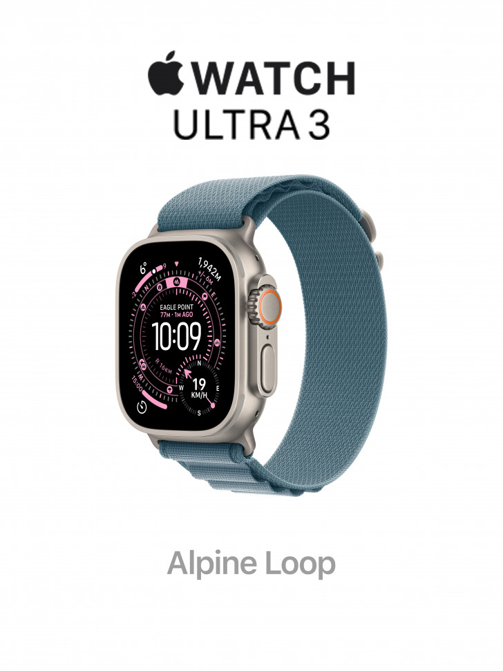 Apple Watch Ultra 3 49mm Natural Titanium Case with Light Blue Alpine Loop (Small 130–160mm)