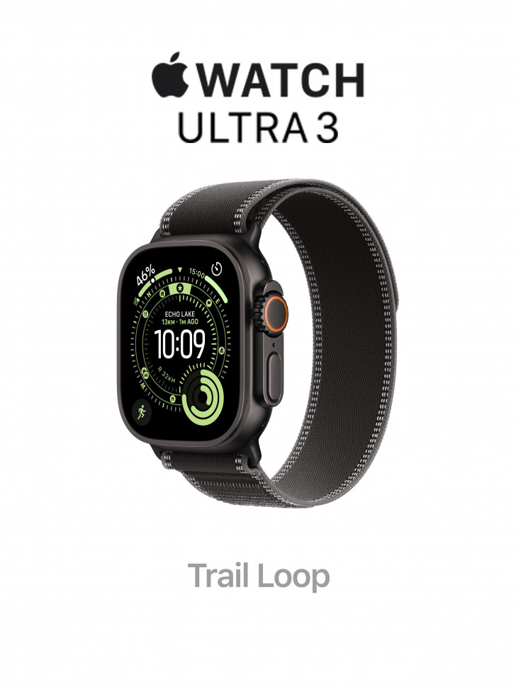 Apple Watch Ultra 3 49mm Black Titanium Case with Black/Charcoal Trail Loop (S/M 130–180mm)