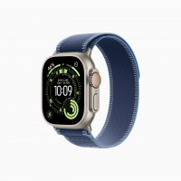 Apple Watch Ultra 3 49mm Natural Titanium Case with Blue/Bright Blue Trail Loop (S/M 130–180mm)