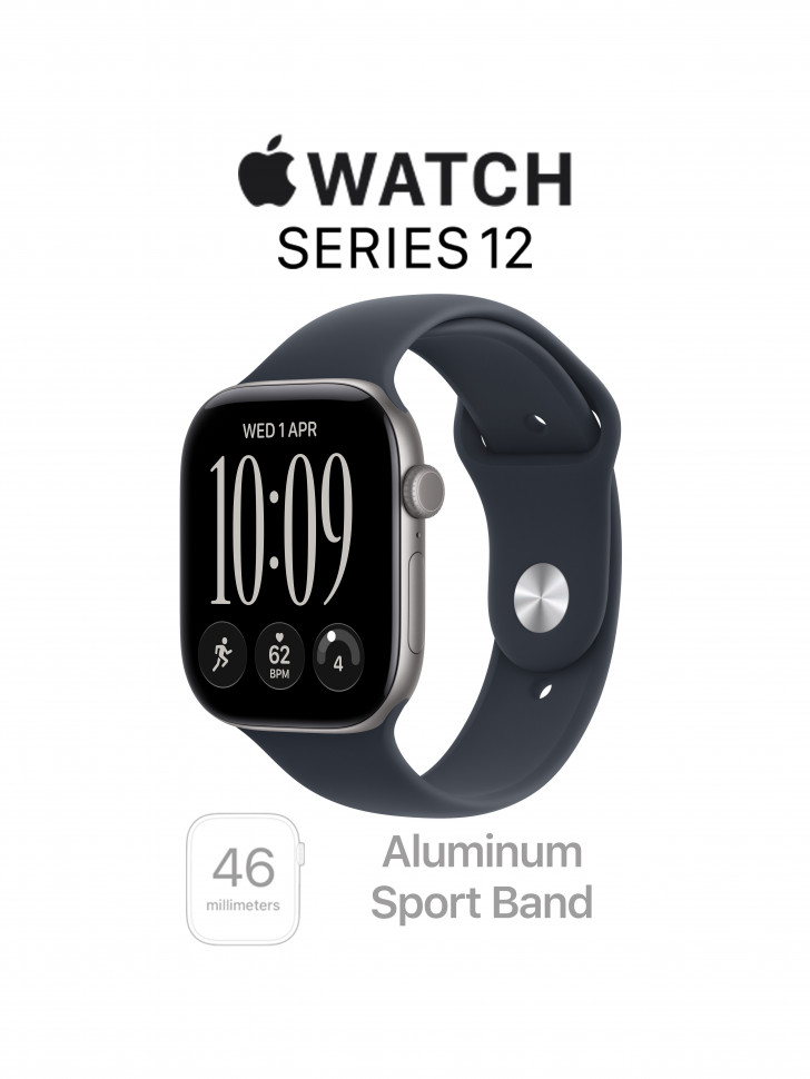 Apple Watch Series 12 46mm Space Gray + Navy Blue Sport Band (S/M, 140–190 мм)