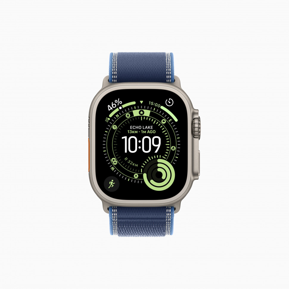 Apple Watch Ultra 3 49mm Natural Titanium Case with Blue/Bright Blue Trail Loop (M/L 145–220mm)