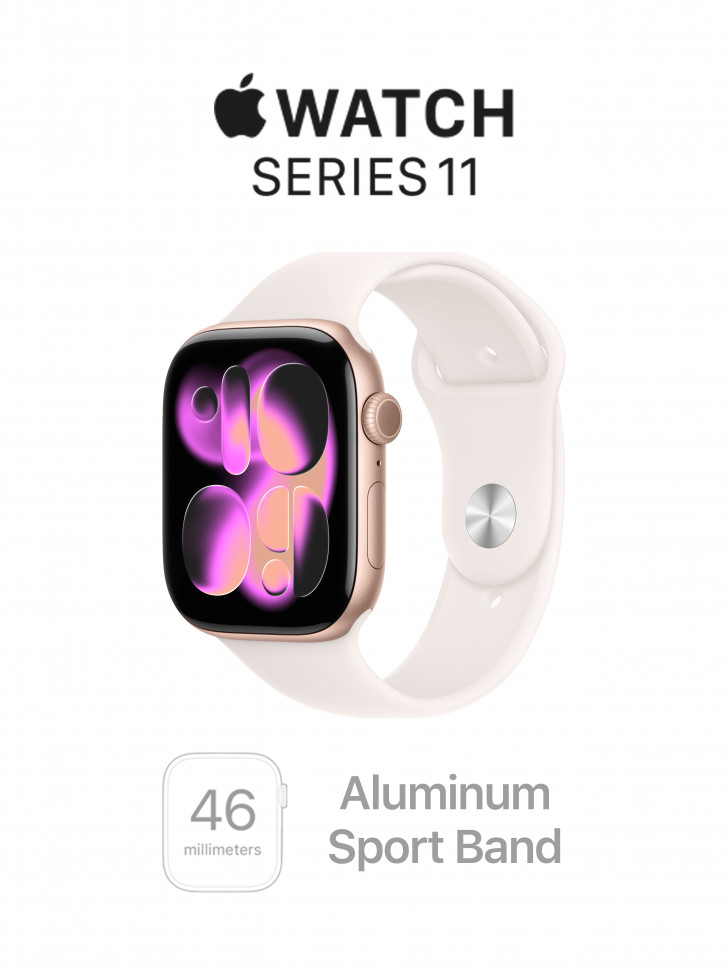 Apple Watch Series 11 46mm Rose Gold Aluminum Case with Sport Band Light Blush (M/L, 150-200mm)
