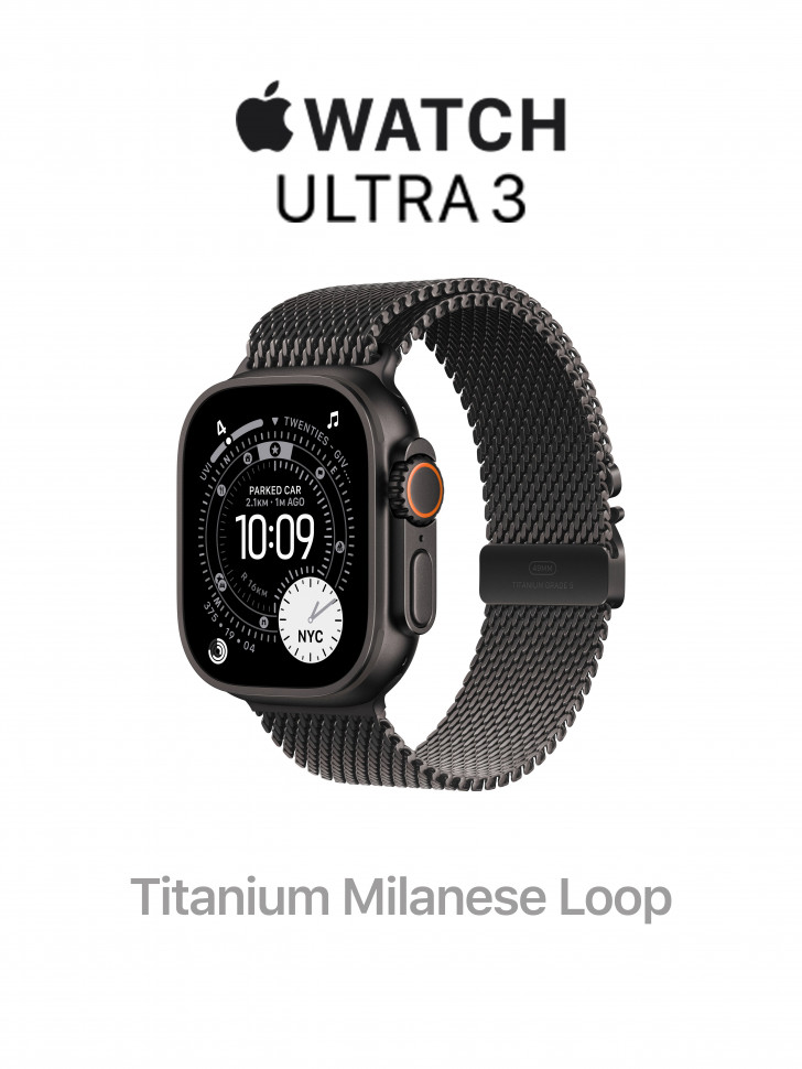 Apple Watch Ultra 3 49mm Black Titanium Case with Black Titanium Milanese Loop (Small 130–160mm)
