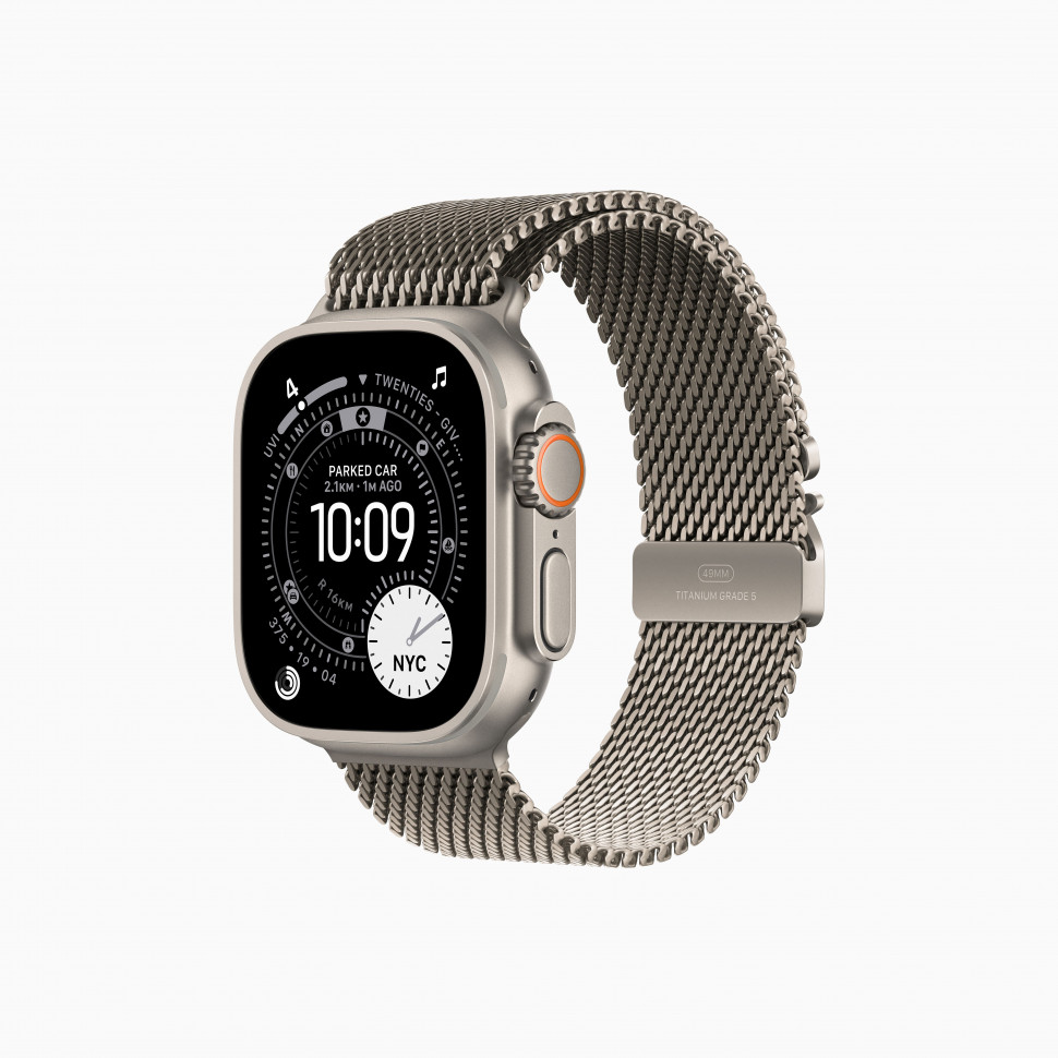 Apple Watch Ultra 3 49mm Natural Titanium Case with Natural Titanium Milanese Loop (Medium 155–185mm)