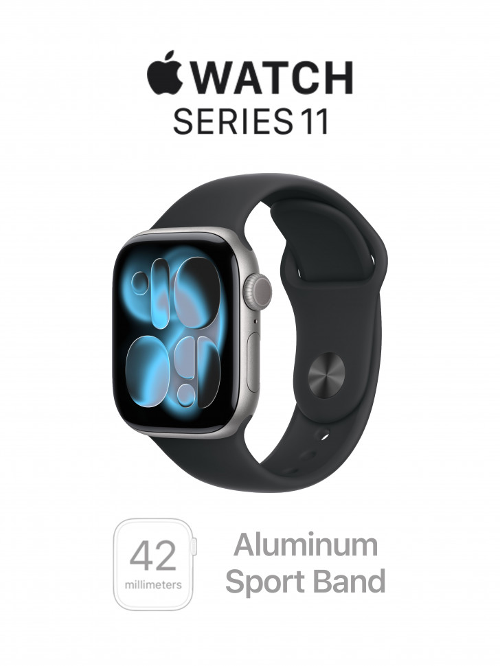 Apple Watch Series 11 42mm Space Gray Aluminum Case with Sport Band Black (S/M, 130-180mm)