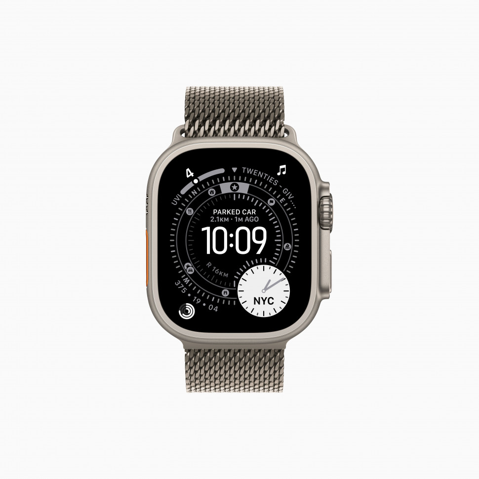 Apple Watch Ultra 3 49mm Natural Titanium Case with Natural Titanium Milanese Loop (Large 180–210mm)