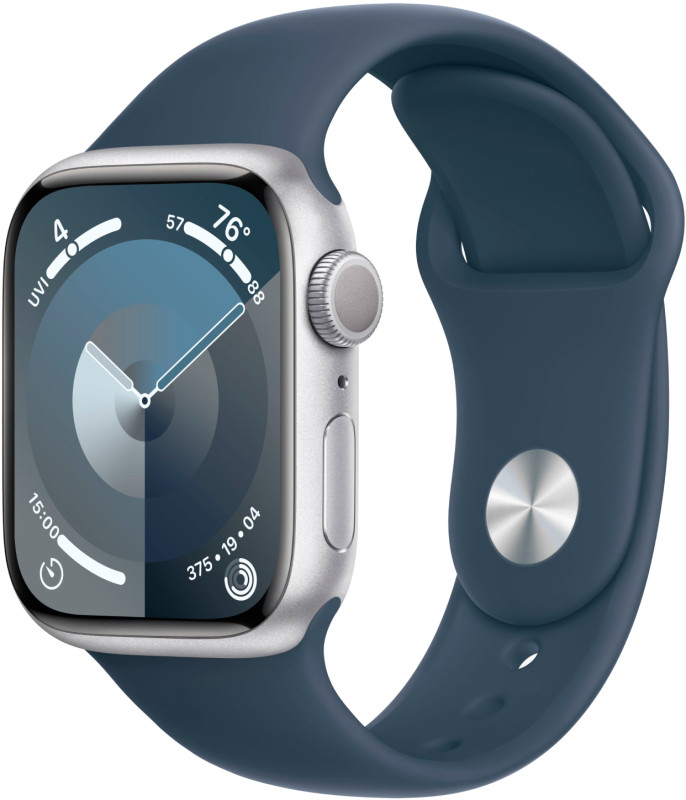 Apple Watch Series 9 41mm Silver Aluminum Case with Sport Band Storm Blue (M/L, 150–200mm)