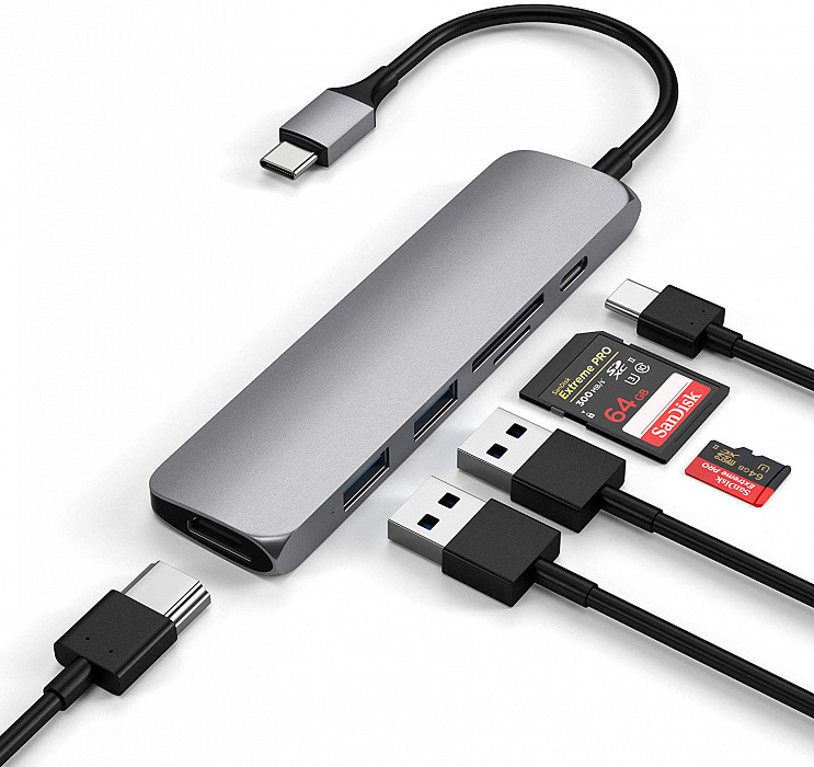 USB-концентратор Satechi Slim Multi-Port V2 Серый космос
