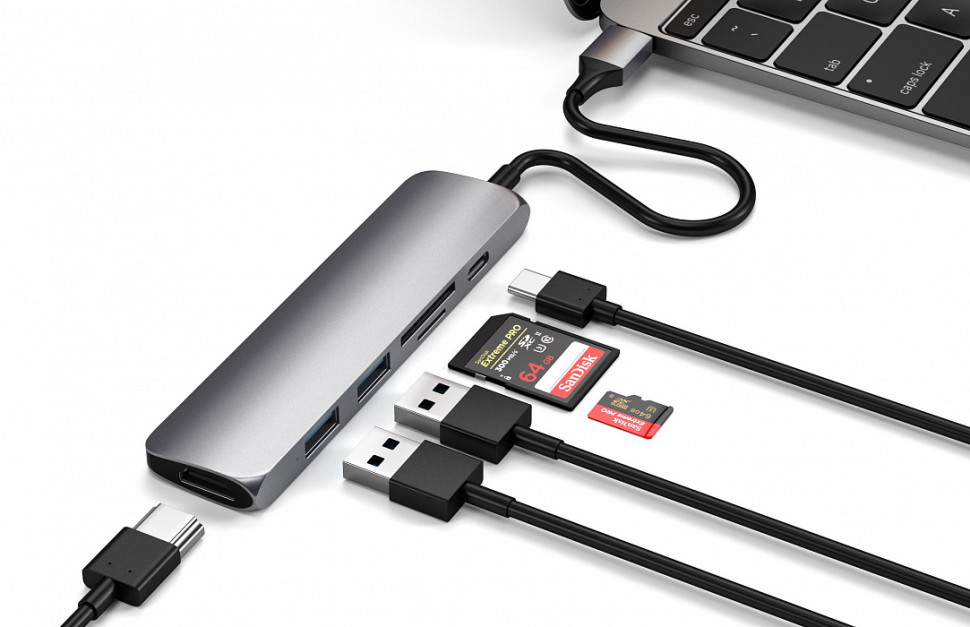 USB-концентратор Satechi Slim Multi-Port V2 Серый космос