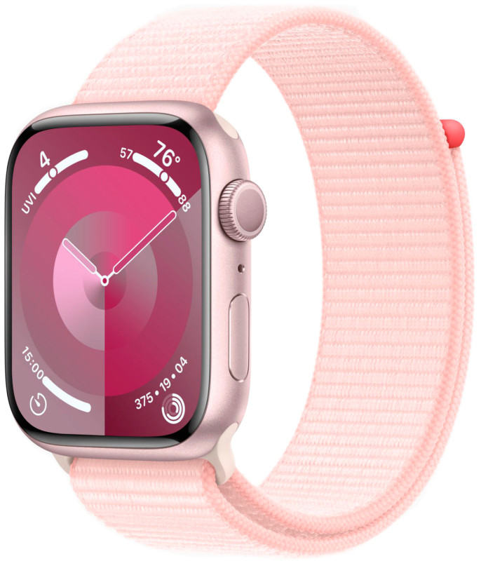 Apple Watch Series 9 41mm Pink Aluminum Case with Textile Sport Loop Light Pink