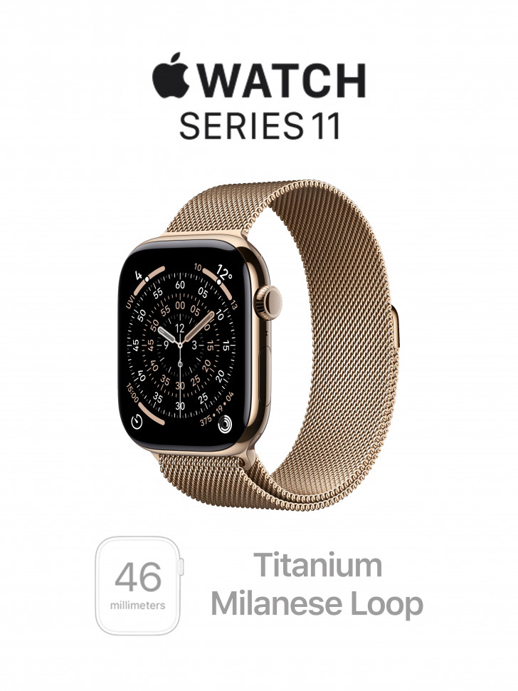 Apple Watch Series 11 46mm Gold Titanium Case with Milanese Loop Gold (S/M, 130-180mm)