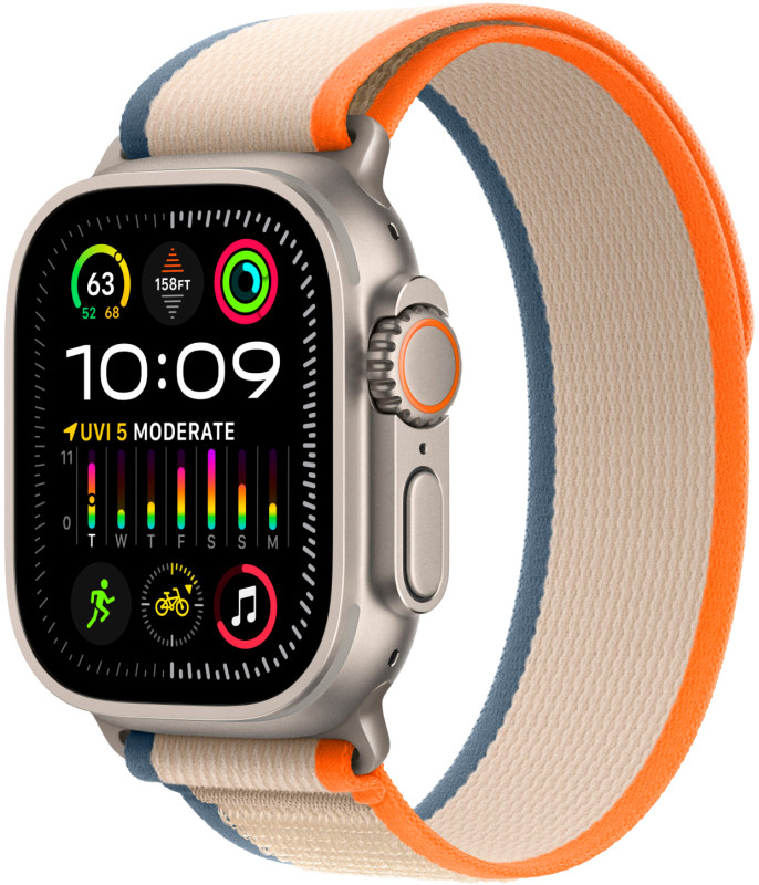 Apple Watch Ultra 2 49mm Titanium Case with Orange/Beige Trail Loop (S/M)
